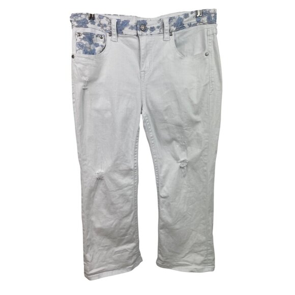 Grace in LA Pants - Grace in LA White/Blue P-Capris Jeans With Bling And Lace Womens Size 16